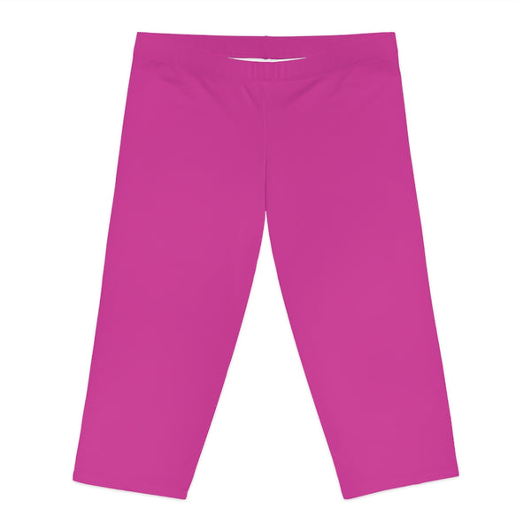 Hot Pink Women's Capri Leggings, Modern Essential Solid Color American-Made Best Designer Premium Quality Knee-Length Mid-Waist Fit Knee-Length Polyester Capris Tights-Made in USA (US Size: XS-3XL) Plus Size Available