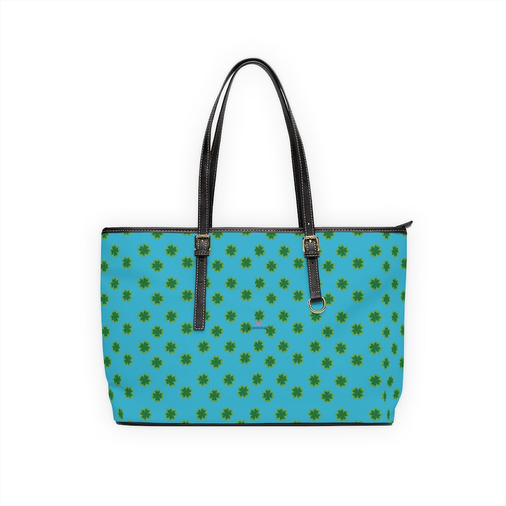 Blue Clovers Tote Bag, PU Leather Shoulder Hand Work Bag