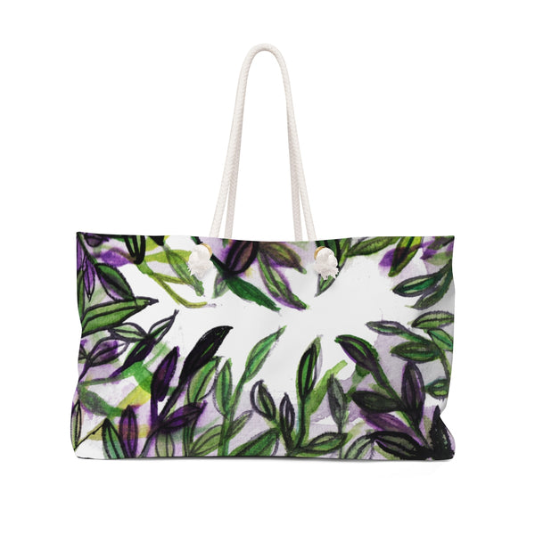 Green Tropical Leaves Print Large Size 24"x13" Weekender Bag - Made in USA-Weekender Bag-24x13-Heidi Kimura Art LLC