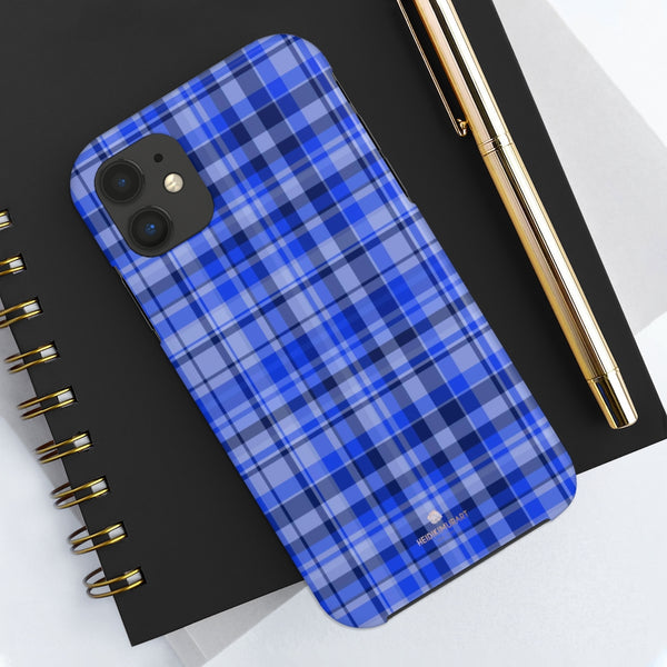 Blue Plaid Phone Case, Tartan Print Case Mate Tough Phone Cases-Made in USA - Heidikimurart Limited 