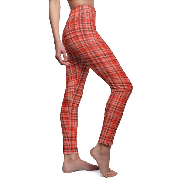 Red Plaid Print Casual Leggings