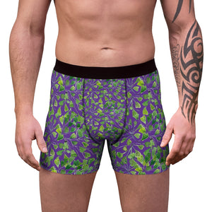 Purple Maidenhair Men's Boxer Briefs, Green Tropical Fern Leaf Print Underwear For Men-All Over Prints-Printify-L-Black Seams-Heidi Kimura Art LLC