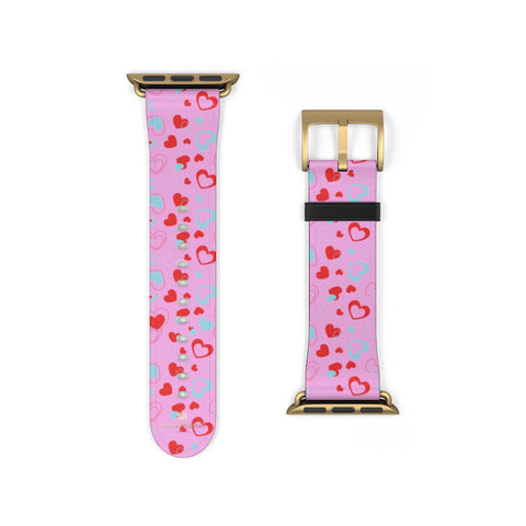 Light Pink Hearts Shaped V Day 38mm/42mm Watch Band For Apple Watches- Made in USA-Watch Band-38 mm-Gold Matte-Heidi Kimura Art LLC