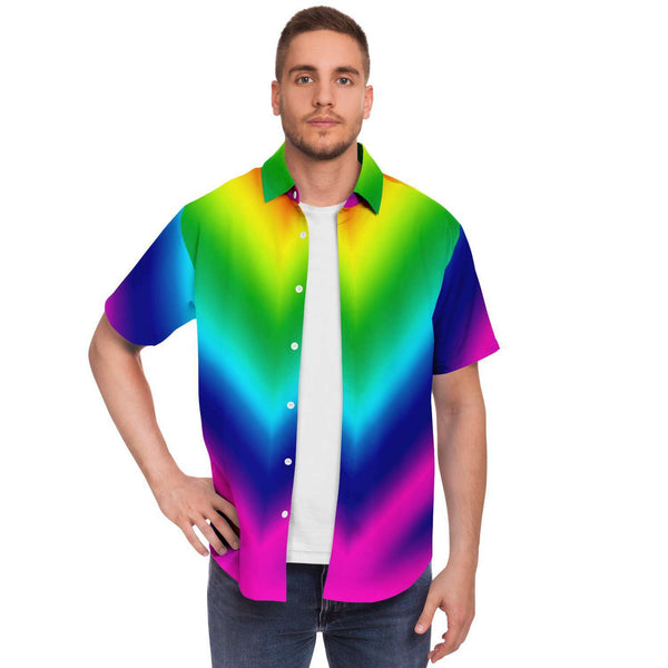 Rainbow Ombre Men's T-Shirt, Short Sleeve Button Down Shirt-Short Sleeve Button Down Shirt - AOP-Subliminator-Heidi Kimura Art LLC