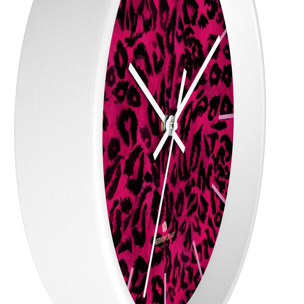 Hot Pink Leopard Animal Print Large Unique Wall Clocks For Vegan Lovers- Made in USA-Wall Clock-Heidi Kimura Art LLC