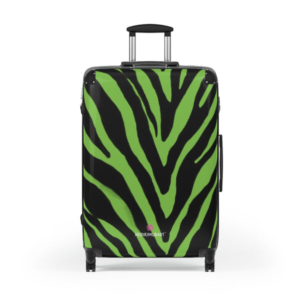 Green Zebra Print Suitcases, Animal Print Designer Suitcase Luggage (Small, Medium, Large) Unique Cute Spacious Versatile and Lightweight Carry-On or Checked In Suitcase, Best Personal Superior Designer Adult's Travel Bag Custom Luggage - Gift For Him or Her - Made in USA/ UK