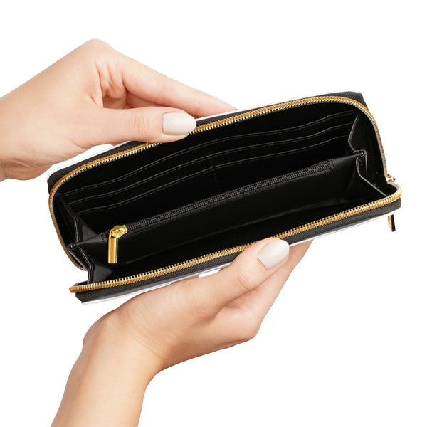 Grey Striped Women's Zipper Wallet, Horizontal Stripes Print Best 7.87" x 4.33" Luxury Cruelty-Free Faux Leather Women's Wallet & Purses Compact High Quality Nylon Zip & Metal Hardware, Luxury Long Wallet Card Cases For Women