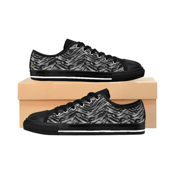 Gray Tiger Stripe Animal Skin Pattern Print Men's Low Top Sneakers Running Shoes-Men's Low Top Sneakers-US 9-Heidi Kimura Art LLC