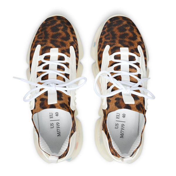 Women's Brown Leopard Mesh Sneakers, Best Animal Print Mesh Breathable Sneakers For Women (US Size: 5.5-12)
