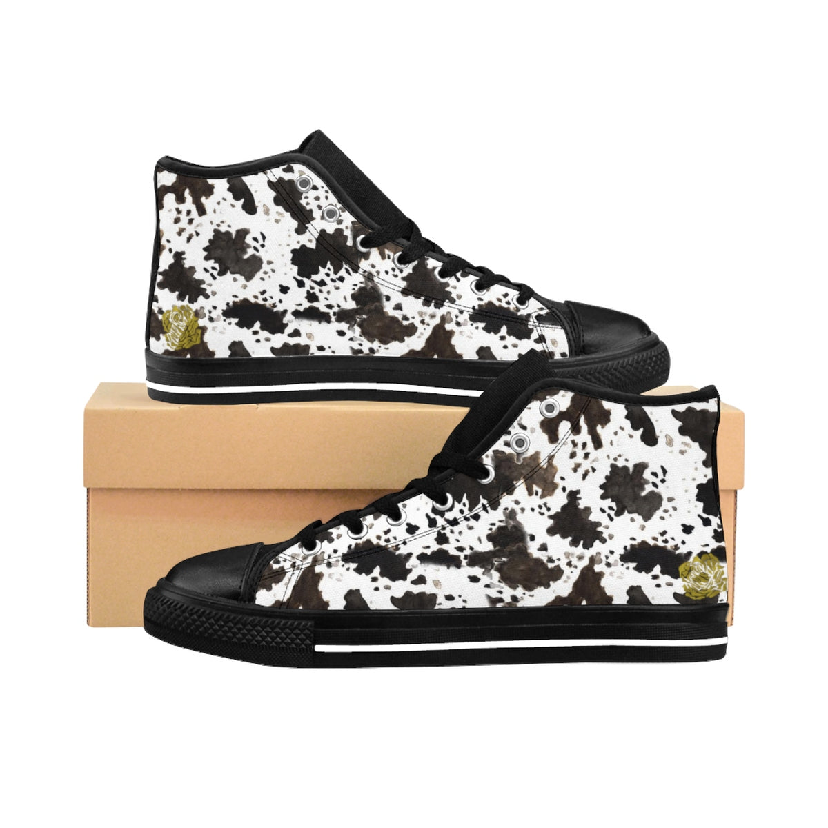 Farm Cow Print Black White Brown High Performance Women's High-Top Sneakers Shoes, (US Size: 6-12)-Women's High Top Sneakers-Black-US 9-Heidi Kimura Art LLC