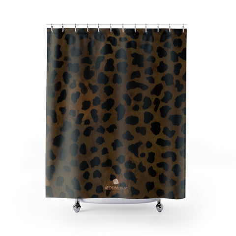 Brown Leopard Animal Print Premium Bathroom Shower Curtains -Printed in USA-Shower Curtain-71x74-Heidi Kimura Art LLC Brown Leopard Bath Curtains, Brown Leopard Animal Print Premium Bathroom Shower Curtains Home Decor Large 100% Polyester 71x74 inches - Printed in USA