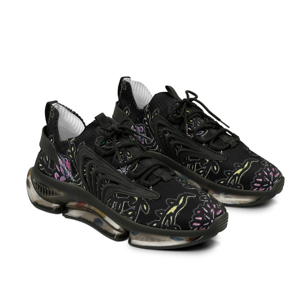 Black Floral Print Men's Shoes, Flower Print Best Comfy Men's Mesh Sports Sneakers Shoes (US Size: 5-12)