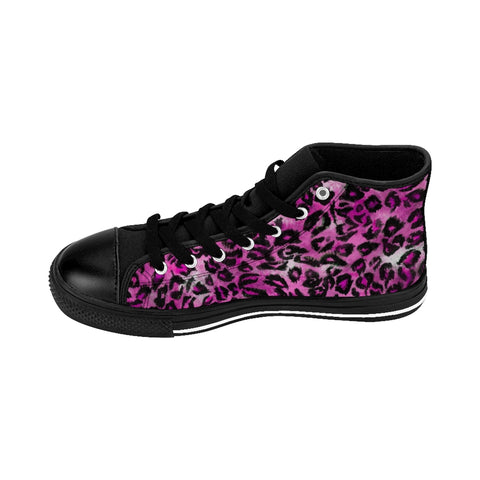 Pink Leopard Women's Sneakers, Animal Print Designer High-top Fashion Tennis Shoes-Shoes-Printify-Black-US 9-Heidi Kimura Art LLCPink Leopard Women's Sneakers, Animal Print 5" Calf Height Women's High-Top Sneakers Running Canvas Shoes (US Size: 6-12)