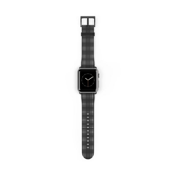 Black Gray Plaid Apple Watch Band, Tartan Print 38mm/42mm Watch Band - Made in USA-Watch Band-38 mm-Black Matte-Heidi Kimura Art LLC
