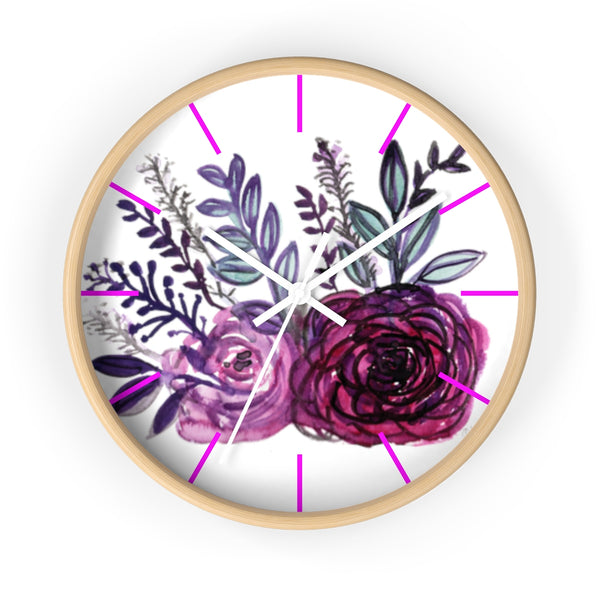Purple Rose Garden Fairy Rose Floral 10 inches Diameter Wall Clock - Made in USA-Wall Clock-Wooden-White-Heidi Kimura Art LLC