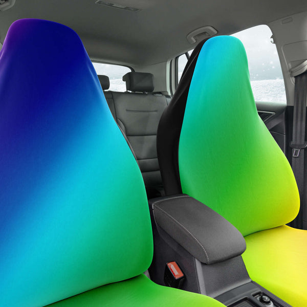 Rainbow Ombre Car Seat Covers, (2 Pack) Gay Pride LGBTQ-Friendly Colorful Rainbow Ombre Car Seat Covers, Gay Pride Rainbow Bestselling Animal Print Essential Premium Quality Best Machine Washable Microfiber Luxury Car Seat Cover - 2 Pack For Your Car Seat Protection, Cart Seat Protectors, Car Seat Accessories, Pair of 2 Front Seat Covers, Custom Seat Covers