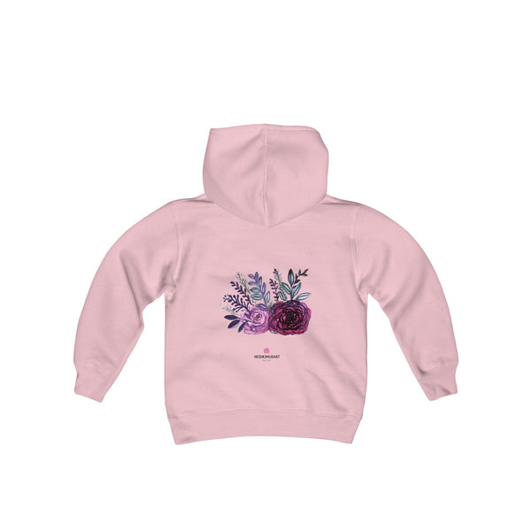 Cute Floral Purple Rose Print Girls Kids Heavy Blend Hooded Sweatshirt - Made in USA-Kids clothes-Light Pink-S-Heidi Kimura Art LLC