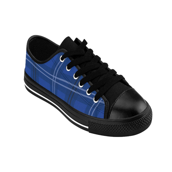 Royal Blue Plaid Women's Sneakers, Tartan Print Designer Low Top Fashion Fashion Tennis Shoes For Ladies