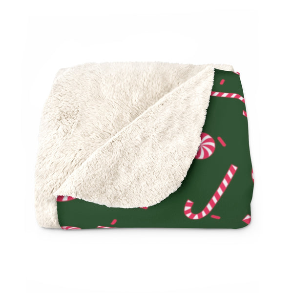 Dark Green White Red Candy Cane Christmas Print Cozy Sherpa Fleece Blanket-Blanket-Heidi Kimura Art LLC