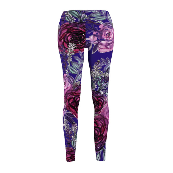 Royal Purple Floral Flower Print Women's Tights / Casual Leggings - Made in USA-Casual Leggings-Heidi Kimura Art LLC