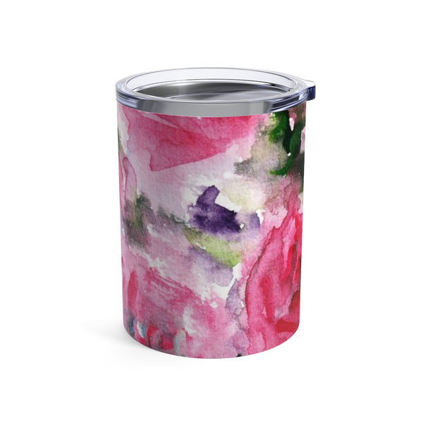 Girlie Soft Pink Rose Floral Stainless Steel Tumbler 10oz, w/ See-Through Plastic Lid-Mug-10oz-Heidi Kimura Art LLC