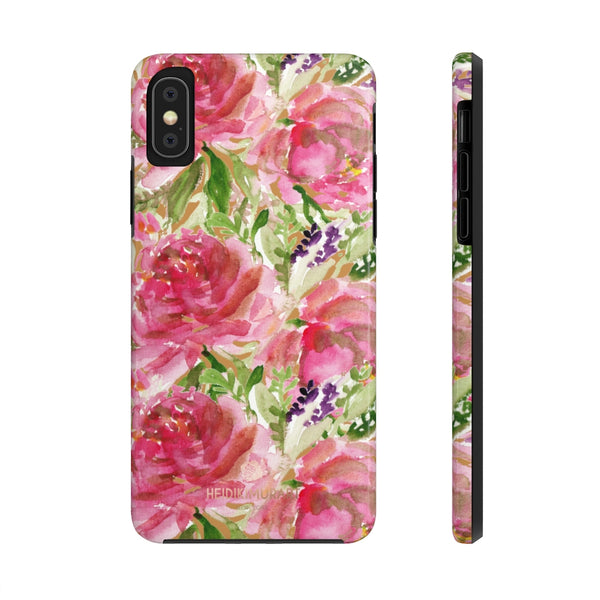 Brown Pink Rose Print Phone Case, Floral Print Case Mate Tough Phone Cases-Made in USA - Heidikimurart Limited 