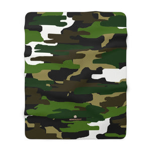 Green Camo Military Army Print Designer Cozy Sherpa Fleece Blanket-Made in USA-Blanket-60" x 80"-Heidi Kimura Art LLC