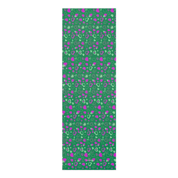 Green Hearts Foam Yoga Mat, Green and Pink Hearts Pattern Valentine's Day Special Best Fashion Stylish Lightweight 0.25" thick Best Designer Gym or Exercise Sports Athletic Yoga Mat Workout Equipment - Printed in USA (Size: 24″x72")