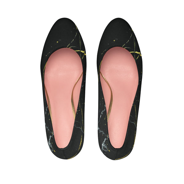 Black Marble Print Women's Heels, Premium Women's Platform Heels Stiletto Pumps-4 inch Heels-Heidi Kimura Art LLC