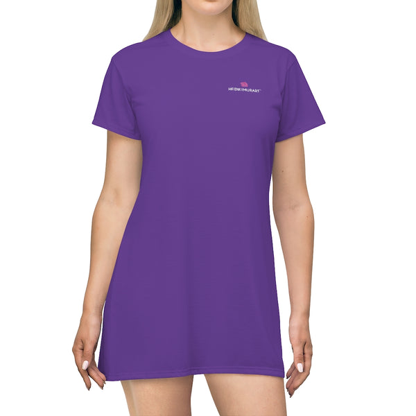Dark Purple T-Shirt Dress, Solid Color Oversized Best Modern Minimalist Print Crewneck Women's Long T-Shirt Dress For Women - Made in USA (US Size: XS-2XL)