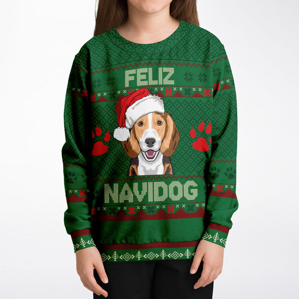 Feliz Navidog Beagle Christmas Sweatshirt, For Kids