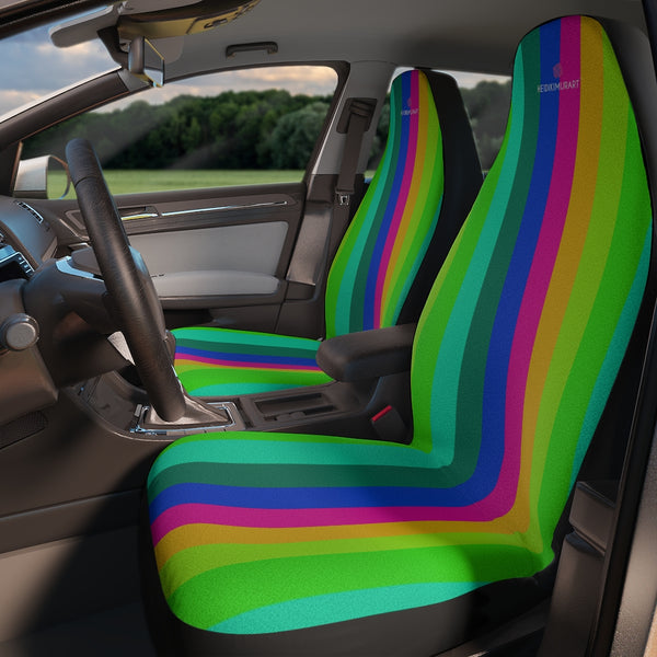 Rainbow Stripes Car Seat Covers, Gay Pride Rainbow LGBTQ Friendly Vertically Striped 2-Pcs Set (48.03" × 18.50") Polyester Car Seat Covers, Best Car Accessories Essential Premium Quality Best Soft Luxury Car Seat - 2 Pack For Your Car Seat Protection, Car Seat Protectors, Designer Car Seat Accessories, Pair of 2 Front Seat Covers, Custom Seat Covers, Luxury Car Seat Covers, Best Car Seat Covers