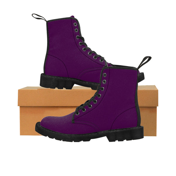 Royal Purple Classic Solid Color Designer Women's Winter Lace-up Toe Cap Boots-Women's Boots-Heidi Kimura Art LLC