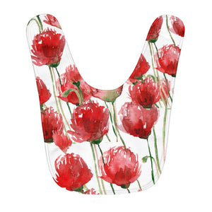 Red Poppy Flower Floral Print Cute Beginning Fleece Baby Bib - Made in USA-Baby Bib-One Size-Heidi Kimura Art LLC