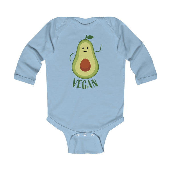Cute Green Avocado Vegan Baby Boy/Girls Infant Kids Long Sleeve Bodysuit - Made in USA-Infant Long Sleeve Bodysuit-Light Blue-NB-Heidi Kimura Art LLC
