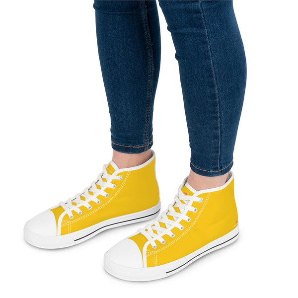 Yellow Color Ladies' High Tops, Solid Color Best Women's High Top Sneakers (US Size: 5.5-12)