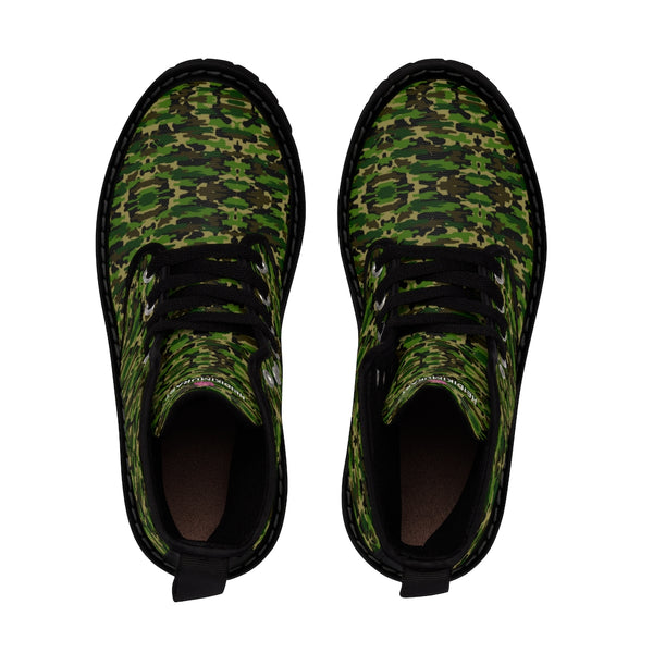 Green Camo Men's Boots, Multi-Camo Lace Up Combat Canvas Boots Shoes For Men (US Size: 7-10.5)