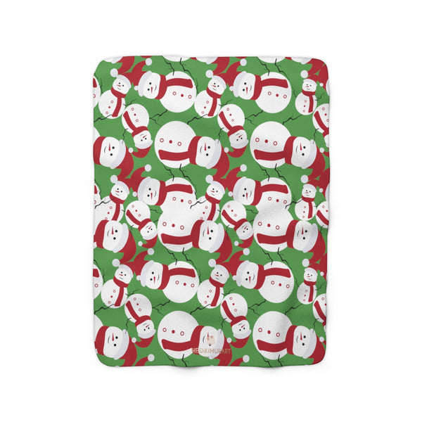 Green White Red Christmas Cute Fluffy Snowman Print Cozy Sherpa Fleece Blanket-Blanket-50'' x 60''-Heidi Kimura Art LLC