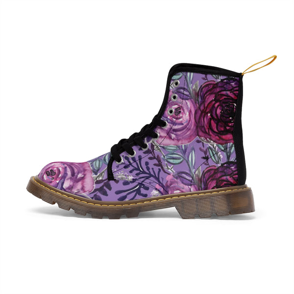 Purple Rose Flower Women's Boots, Best Vintage Style Premium Quality Winter Boots For Ladies