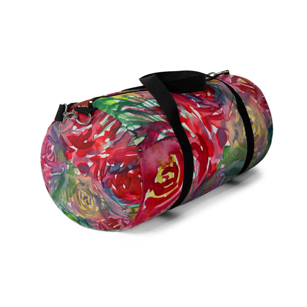 Floral Red Rose Print All Day Small Or Large Size Duffel Bag, Made in USA-Duffel Bag-Heidi Kimura Art LLC
