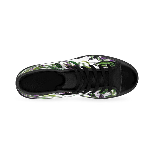 Green Tropical Leaf Print Designer Men's High-top Sneakers Tennis Running Shoes-Men's High Top Sneakers-Heidi Kimura Art LLC