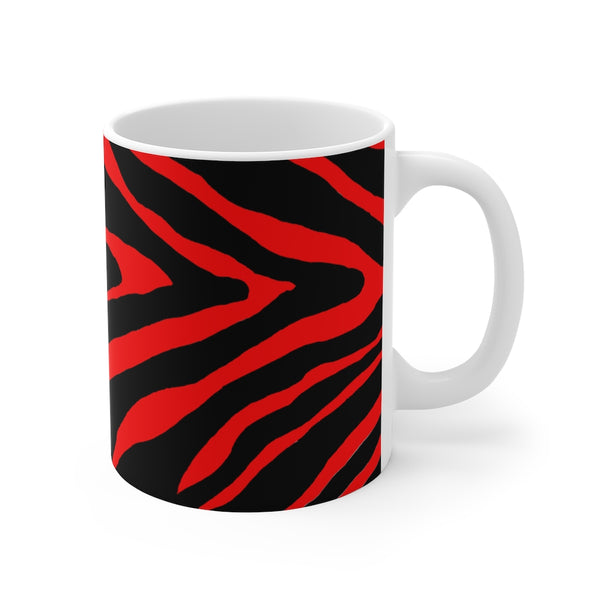 Red Zebra Animal Print Mug 11oz, Coffee Tea Ceramic Cup With Rounded Corners with C-Handle-Mug-Printify-11oz-Heidi Kimura Art LLC