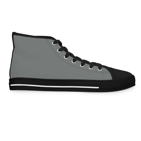 Dark Grey Ladies' High Tops, Solid Grey Color Best Quality Women's High Top Fashion Canvas Sneakers Tennis Shoes (US Size: 5.5-12)