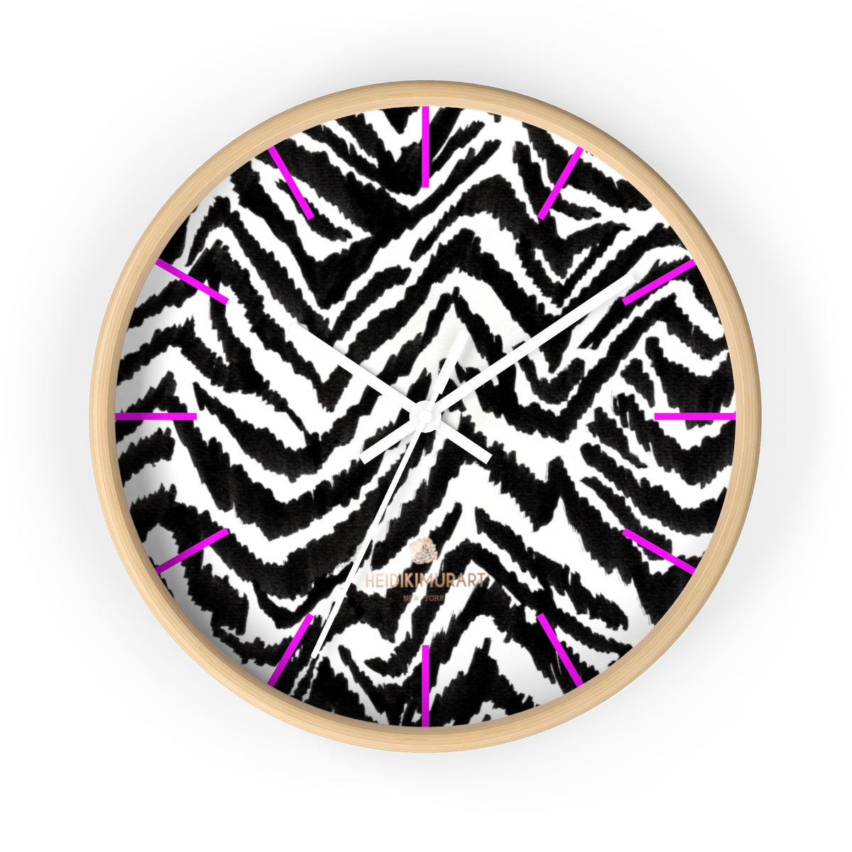 Black White Zebra Print Designer Best Quality 10 in. Dia. Indoor Wall Clock- Made in USA-Wall Clock-10 in-Wooden-White-Heidi Kimura Art LLC