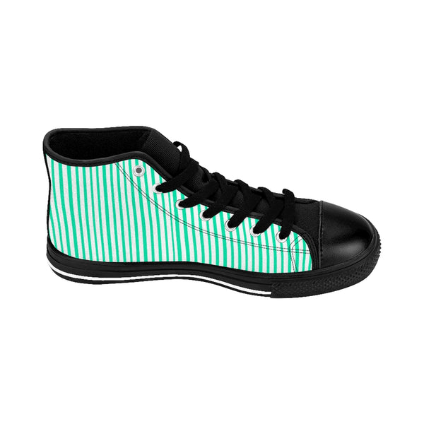 Turquoise Striped Men's Tennis Shoes,High-top Sneakers, Blue Stripes Running Shoes-Shoes-Printify-Heidi Kimura Art LLC Blue Striped Men's High-top Sneakers, Turquoise Blue White Modern Stripes Men's High Tops, High Top Striped Sneakers, Striped Casual Men's High Top For Sale, Fashionable Designer Men's Fashion High Top Sneakers, Tennis Running Shoes (US Size: 6-14)