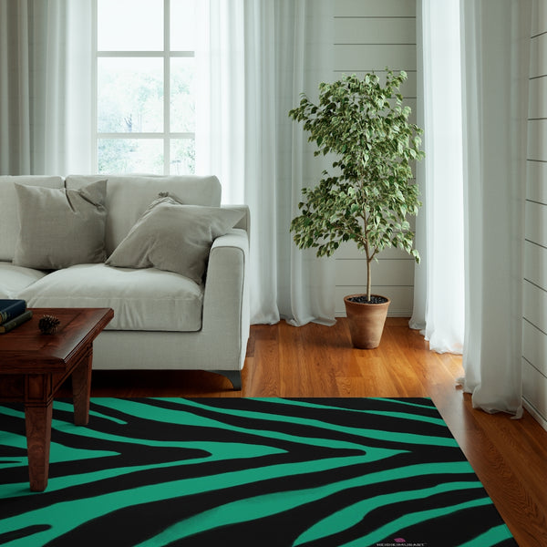Zebra Animal Print Dornier Rug, Green and Black Zebra Stripes Animal Print Woven Indoor Carpet For Home or Office, Modern Basics Essential Premium Best Designer Durable Woven Skid-Resistant Premium Polyester Indoor Carpet Area Rug - Printed in USA (Size: 20"x32"(1'-8"x2'-8"), 35"×63"(2'-11"x5'-3"), 63"×84"(5'-3"x7'-0"))