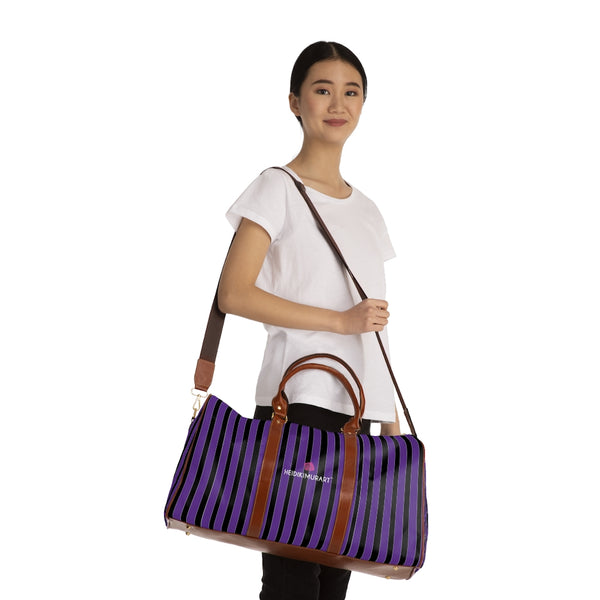 Purple Striped Waterproof Travel Bag