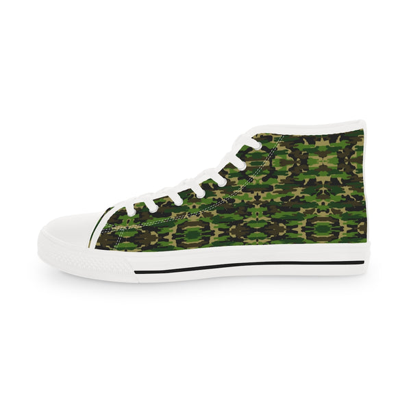 Green Camo Men's Tennis Shoes, Best Camouflaged Printed Men's High Top Fashion Sneakers