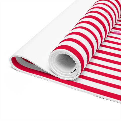 Red Stripes Foam Yoga Mat, Modern Essential Vertical Stripes Red and White Stylish Lightweight 0.25" thick Best Designer Gym or Exercise Sports Athletic Yoga Mat Workout Equipment - Printed in USA (Size: 24″x72")