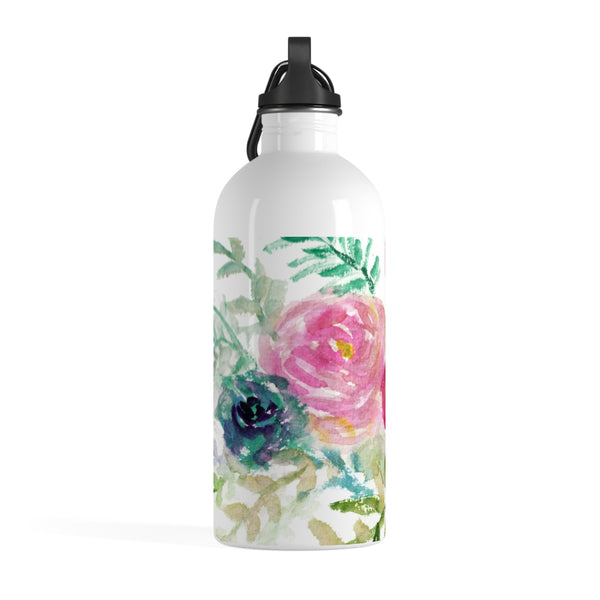 Mixed Pink Rose Floral Print Stainless Steel 14 oz Designer Water Bottle- Made in USA-Mug-14oz-Heidi Kimura Art LLC